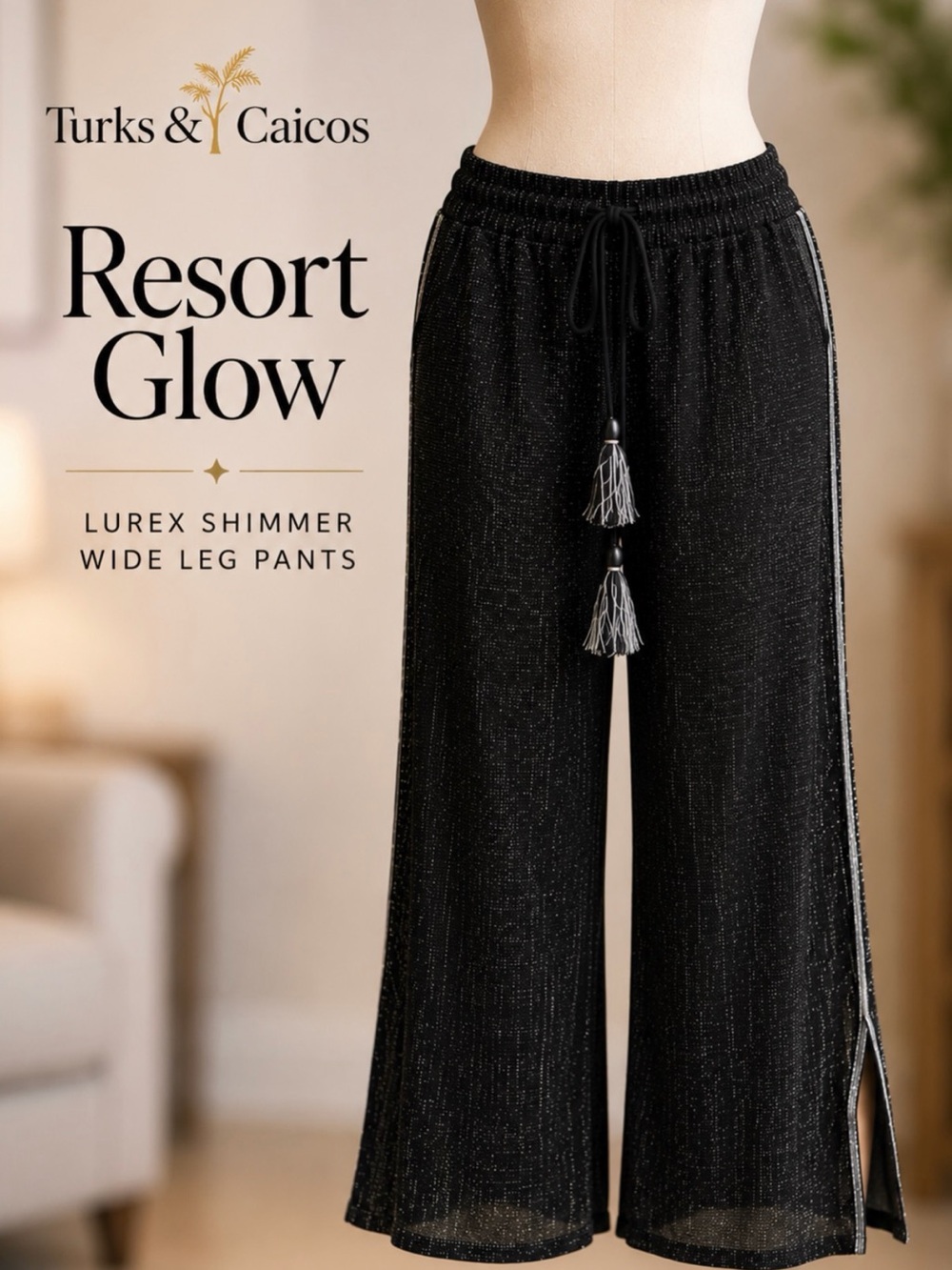 Turks & Caicos Shimmer Wide Leg  Ankle Pants Beach, Holiday, Evening S/M NWT